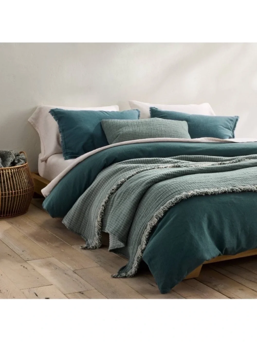 Casaluna King Linen Blend Heavyweight Dark Teal Blue Duvet Cover Set